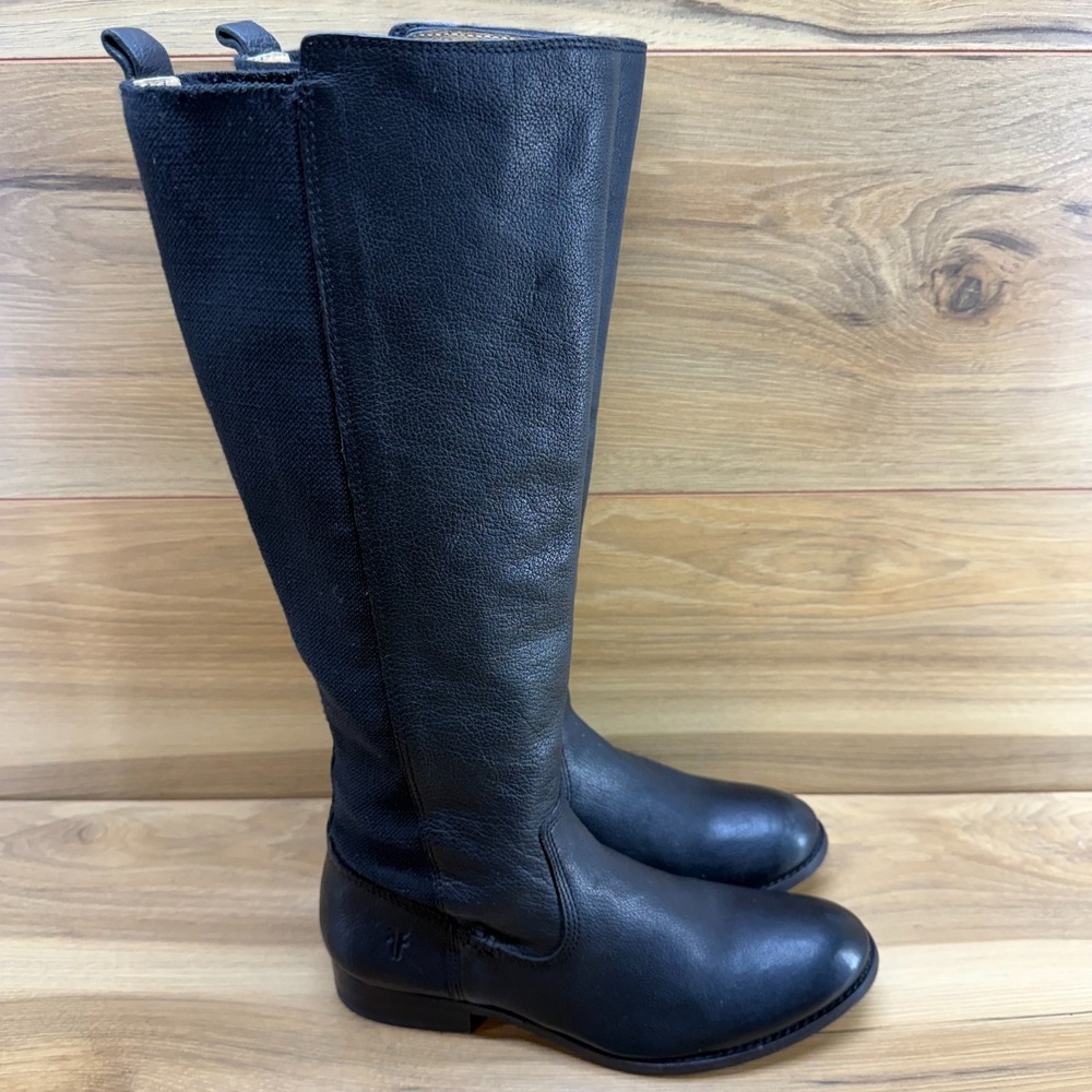 Frye Molly Tall Stretch Boots Womens 7 B Black Leather Equestrian Riding Sleek